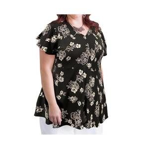 NEW ON THE PLUS SIDE printed short sleeve baby doll top - plus in black/white fl